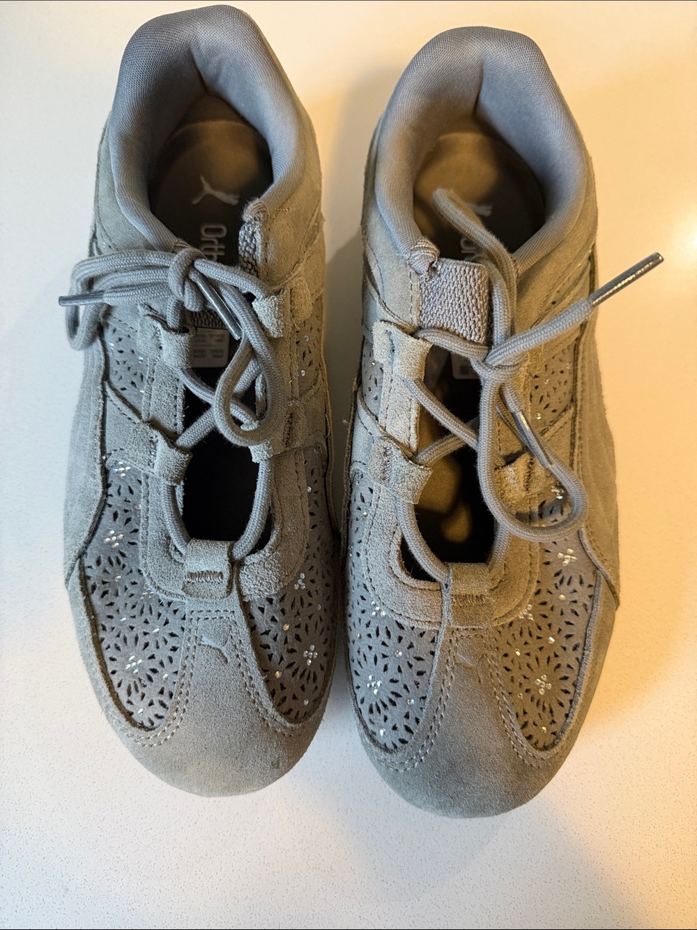 Puma Taupe Suede Laser-Cut Flats